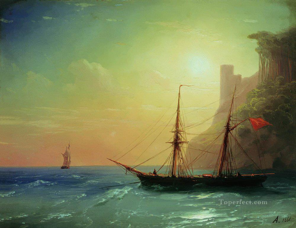 海岸 1861 ロマンチックなイワン・アイヴァゾフスキー ロシア油絵